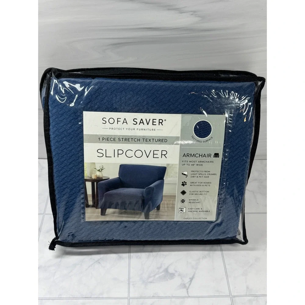 Sofa Saver Oakley Collection Stretch Armchair Slipcover Navy Blue WH300389